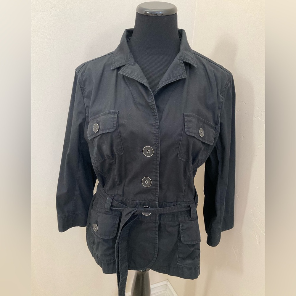 Ann Taylor LOFT XL Button Down Utility Safari Jacket Shirt Black